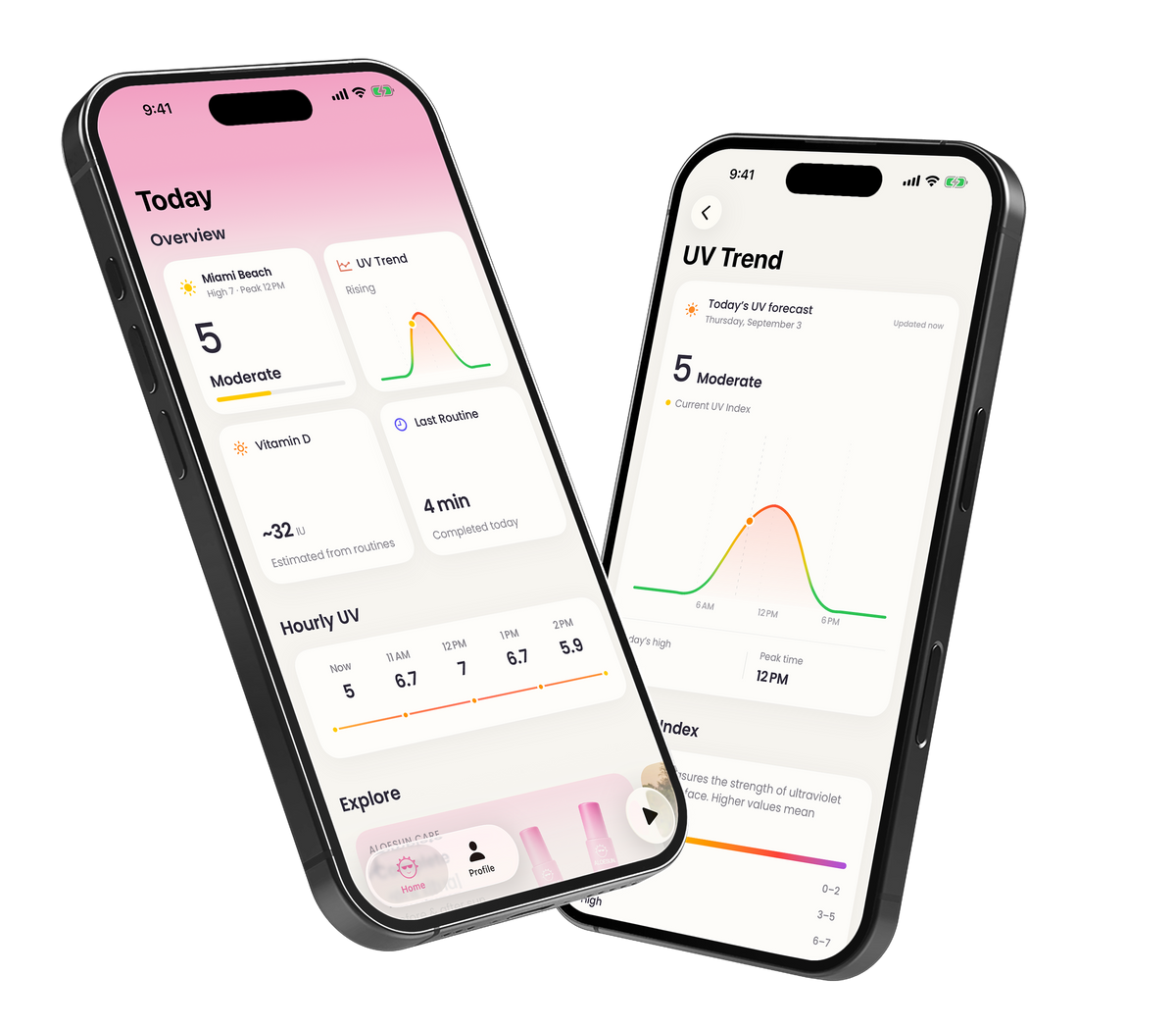 Vit D & Tan Tracker app screens